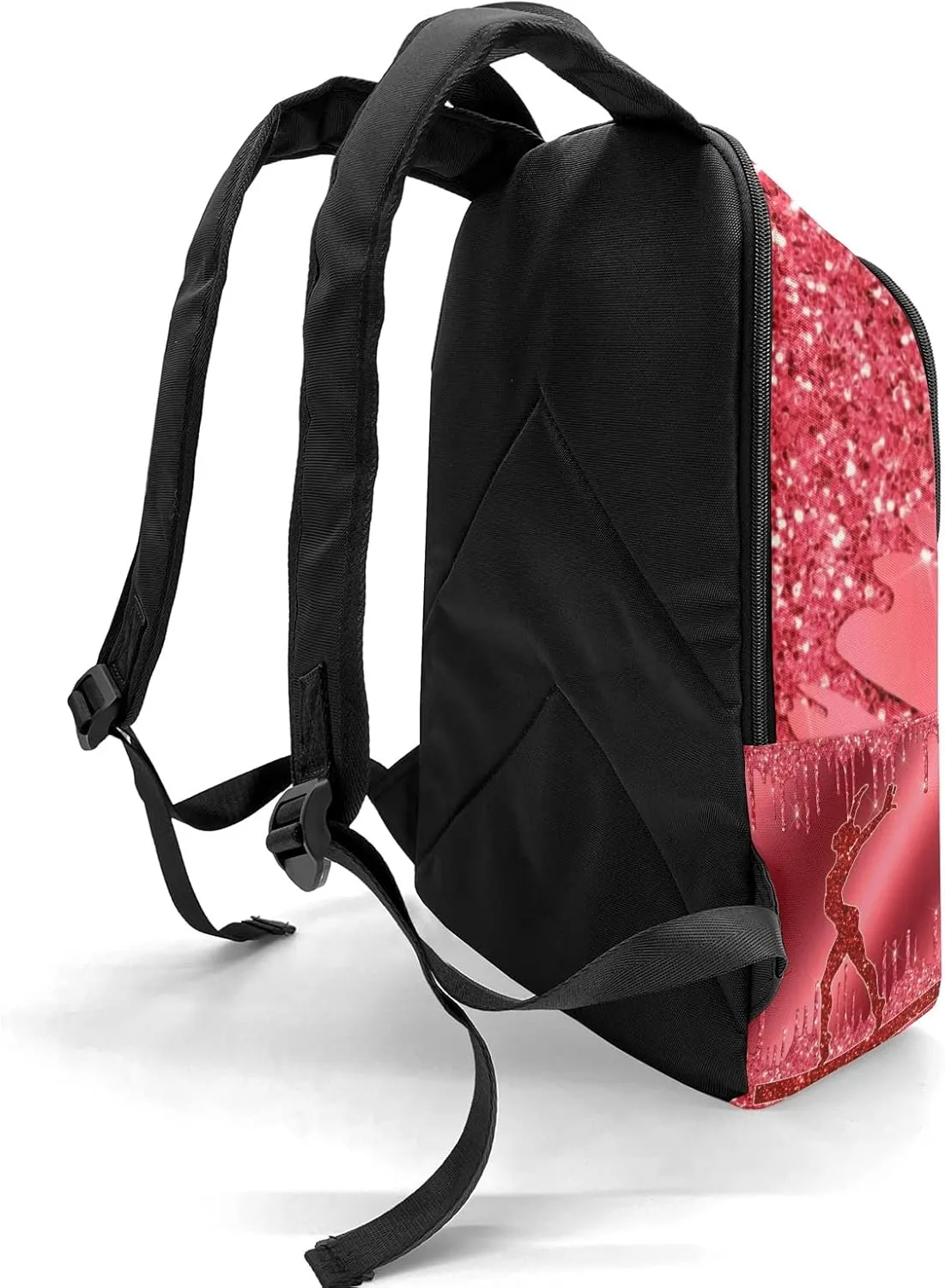 Personalized Name Red Glitter Print Girls Gymnastics Backpack Unisex Bookbag for Boy Girl Travel Daypack Bag Purse 17.7 IN