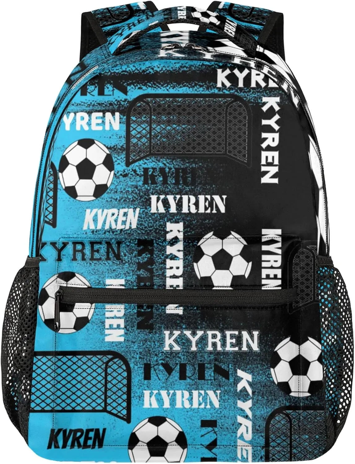 Personalized Name Soccer Backpack for Men Women, Customized Sports Bag Backpack Custom Laptop Backpacks Travel Camping Daypack, Blue Black Print