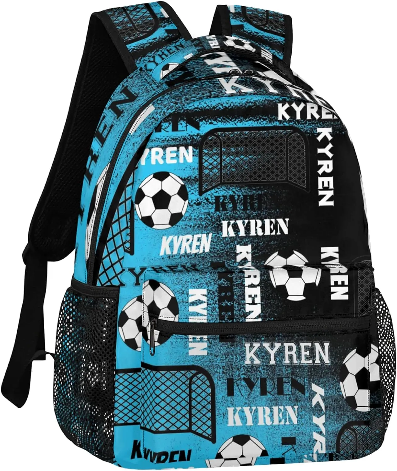 Personalized Name Soccer Backpack for Men Women, Customized Sports Bag Backpack Custom Laptop Backpacks Travel Camping Daypack, Blue Black Print