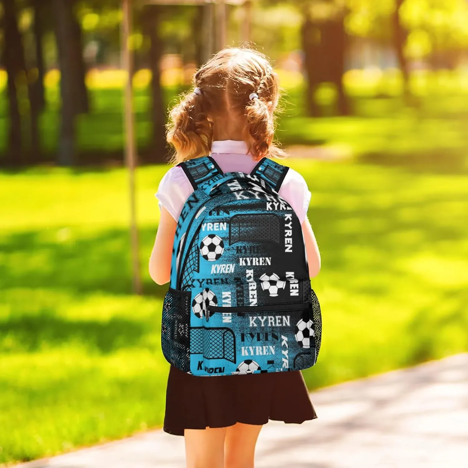 Personalized Name Soccer Backpack for Men Women, Customized Sports Bag Backpack Custom Laptop Backpacks Travel Camping Daypack, Blue Black Print