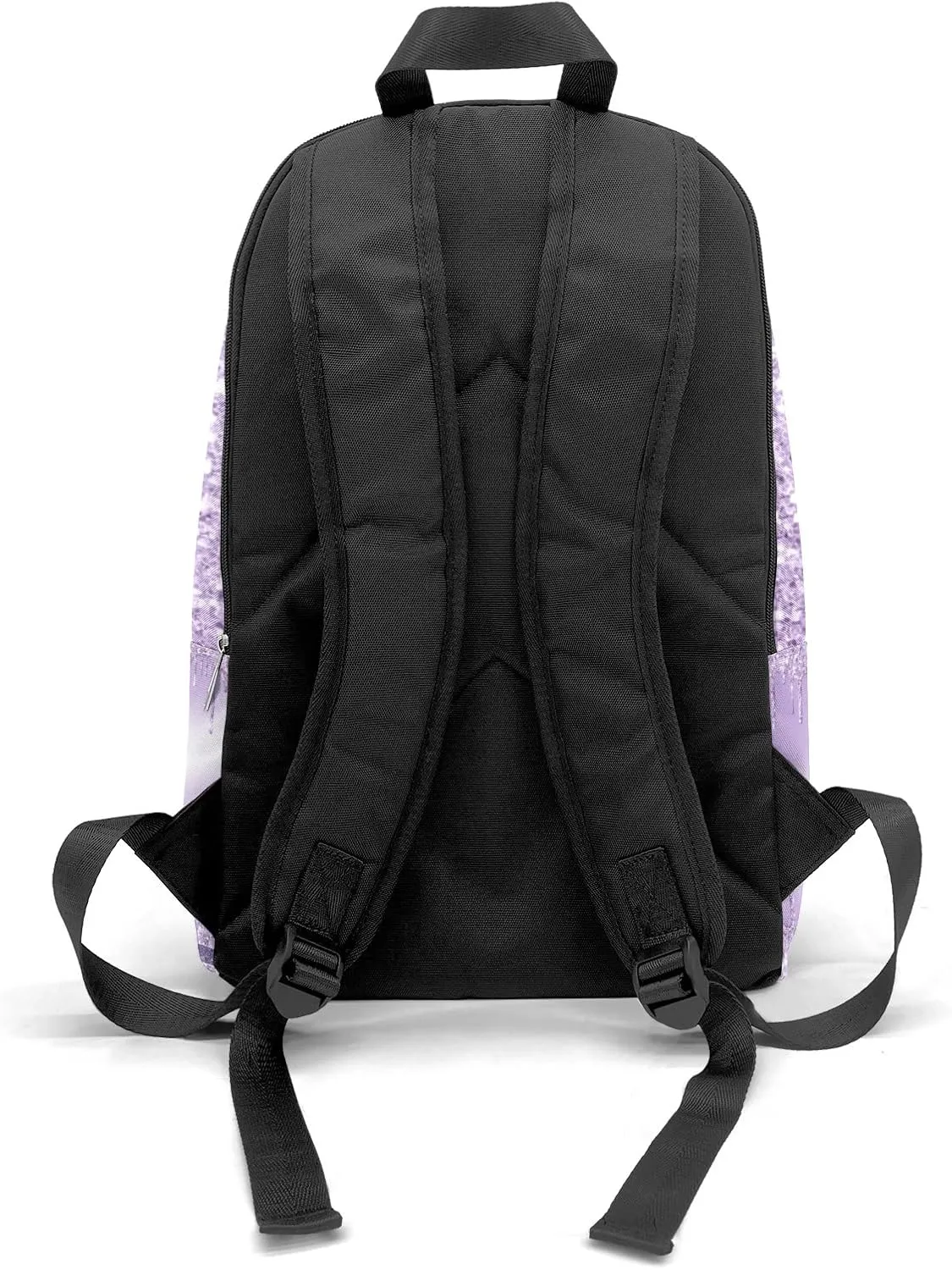 Personalized Name Violet Purple Glitter Print Girls Gymnastics Backpack Unisex Bookbag for Boy Girl Travel Daypack Bag Purse 17.7 IN