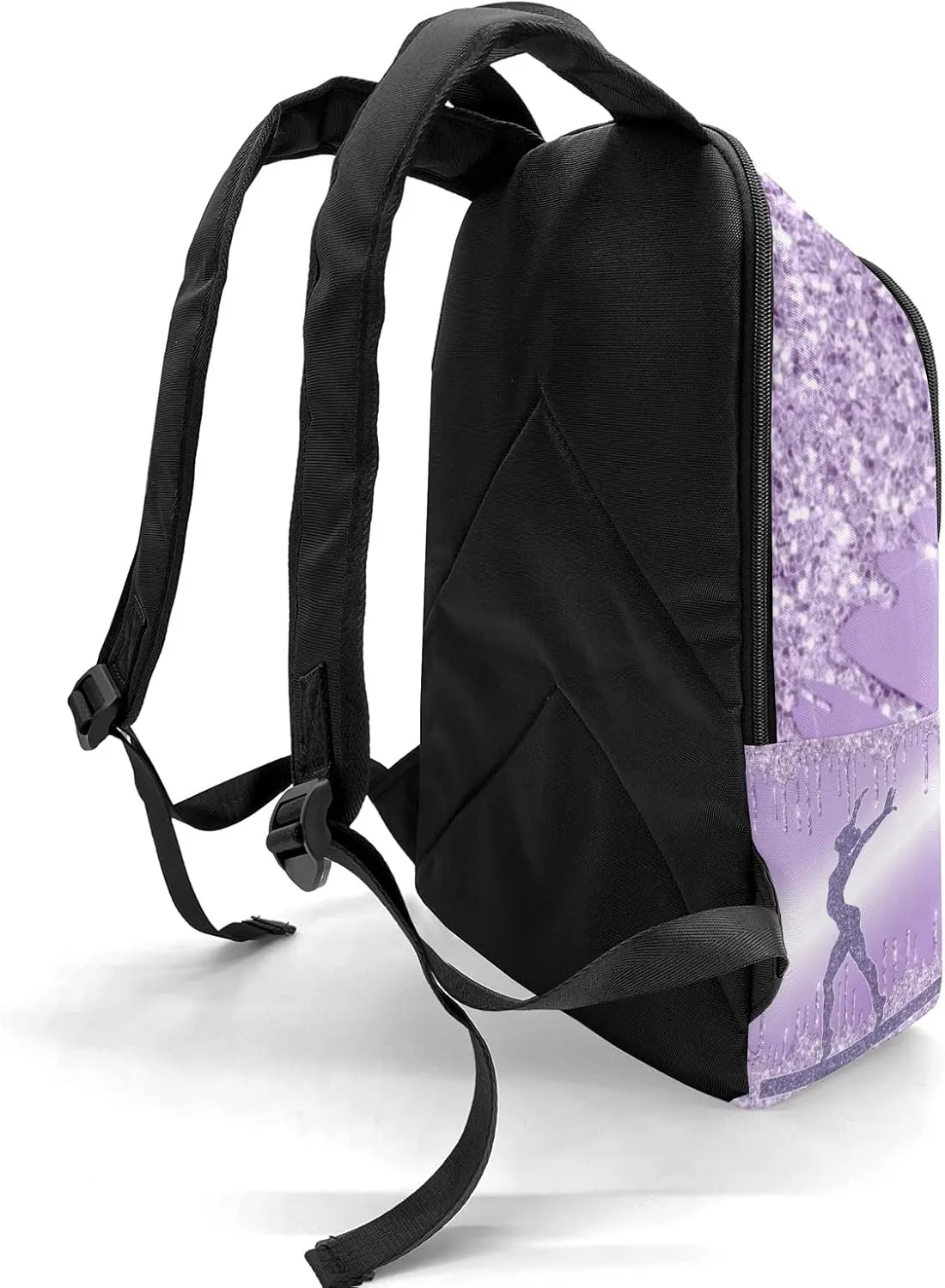 Personalized Name Violet Purple Glitter Print Girls Gymnastics Backpack Unisex Bookbag for Boy Girl Travel Daypack Bag Purse 17.7 IN