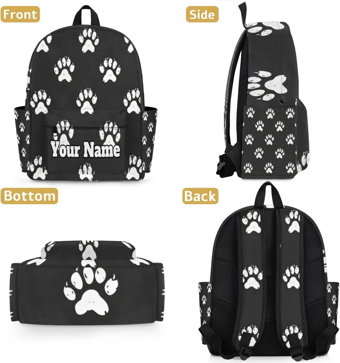 Personalized Paw Print Preschool Toddler Backpack for Boys Girls Custom Kids Name Small Bookbags Kindergarten Elementary Backpack, Cute Dog Cat Paw