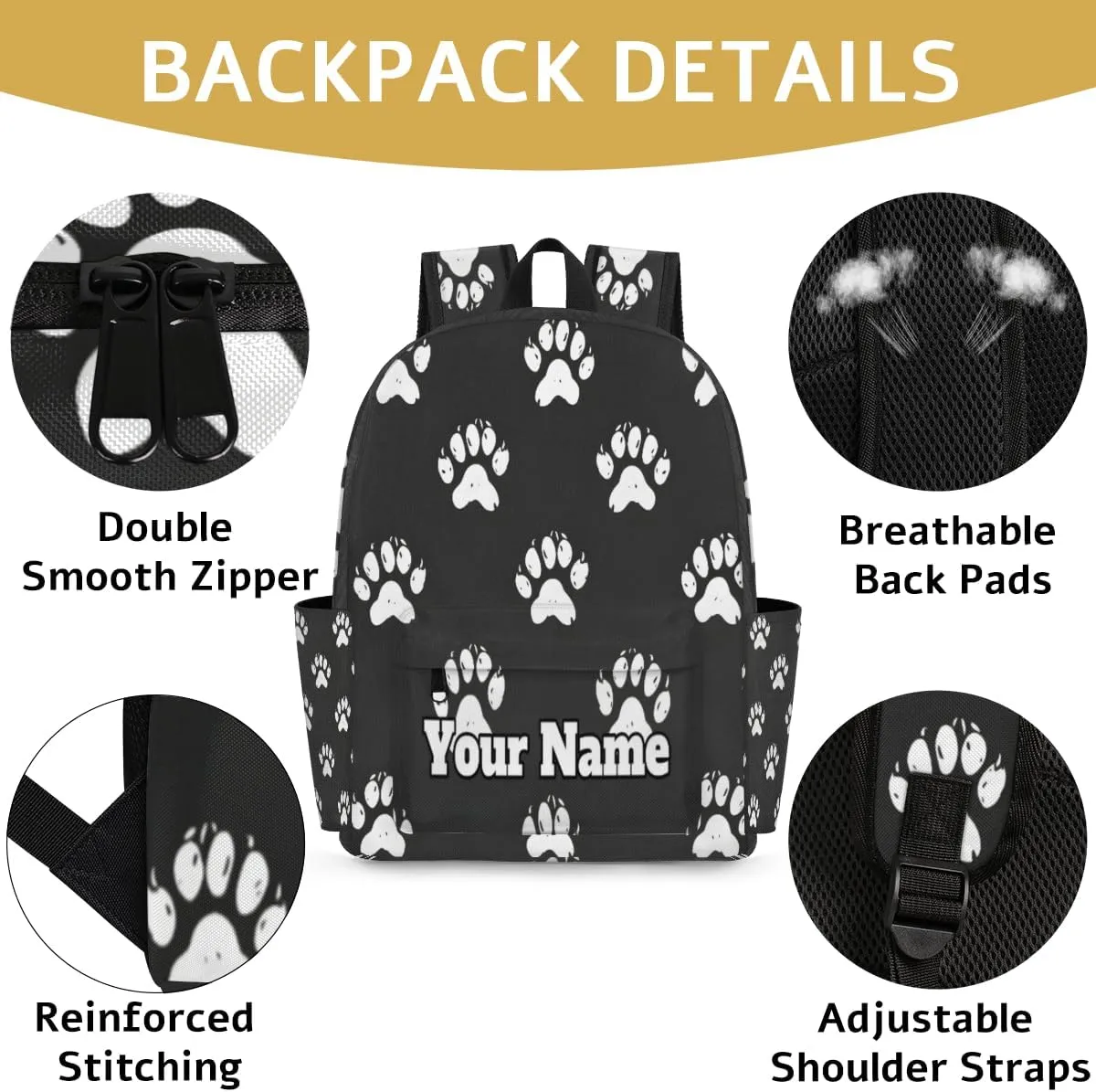 Personalized Paw Print Preschool Toddler Backpack for Boys Girls Custom Kids Name Small Bookbags Kindergarten Elementary Backpack, Cute Dog Cat Paw