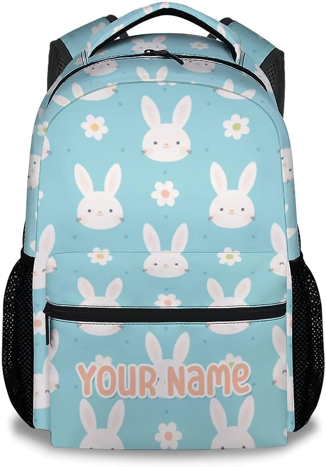 Personalized School Backpack for Girls - 17 Inch Large Capacity Aesthetic Kid Backpack - Cyan Durable Bunny Bookbag for School, Travel and Camp