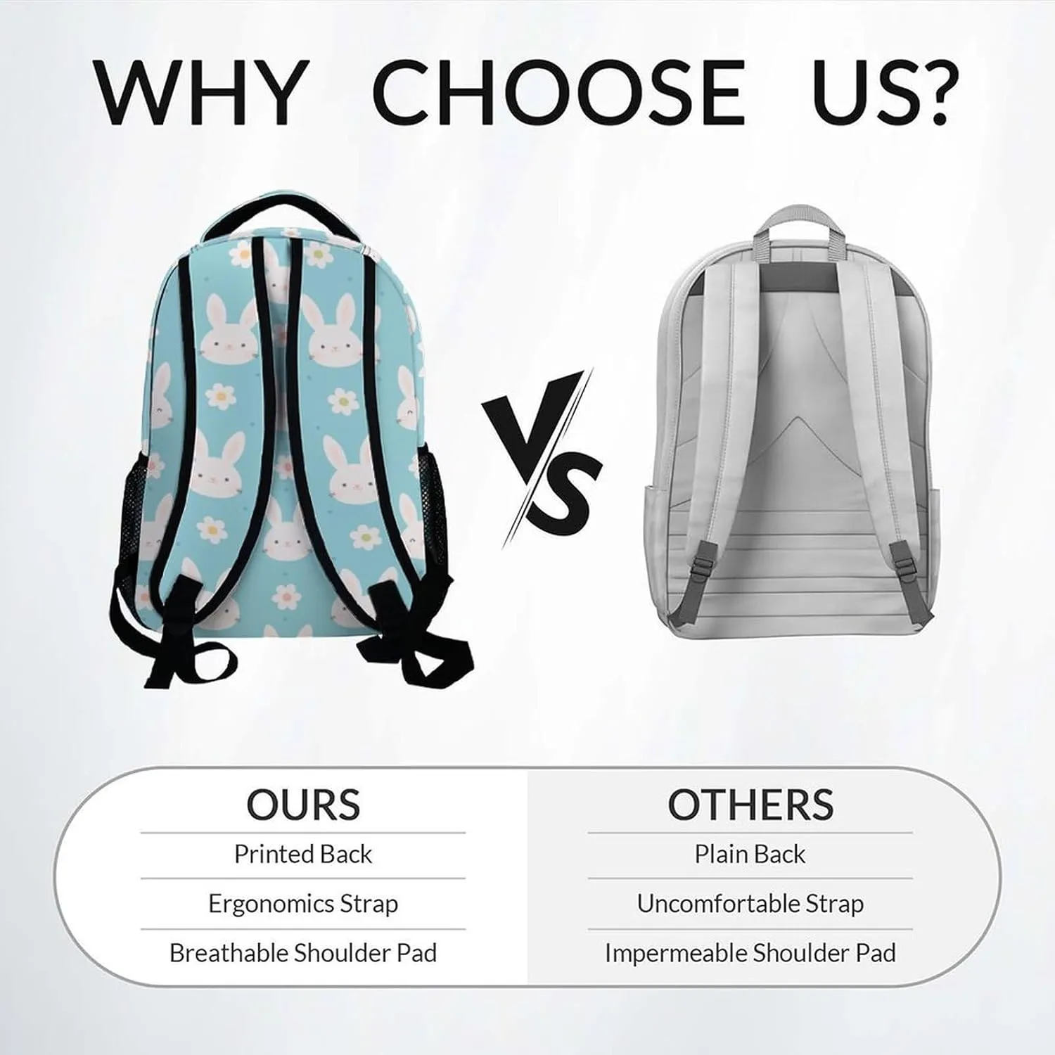 Personalized School Backpack for Girls - 17 Inch Large Capacity Aesthetic Kid Backpack - Cyan Durable Bunny Bookbag for School, Travel and Camp