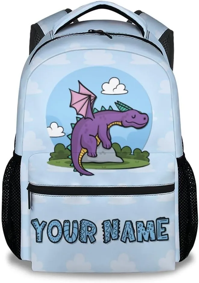 Personalized School Bag for Boys - Blue Durable Aesthetic Kid Backpack - 17 Inch Large Capacity Dragon Bookbag for School, Travel and Camp