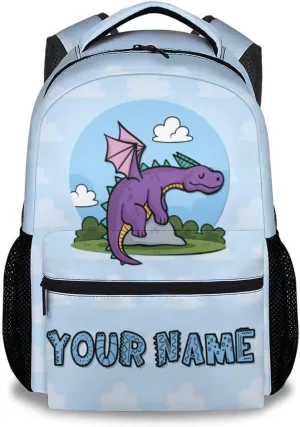 Personalized School Bag for Boys - Blue Durable Aesthetic Kid Backpack - 17 Inch Large Capacity Dragon Bookbag for School, Travel and Camp