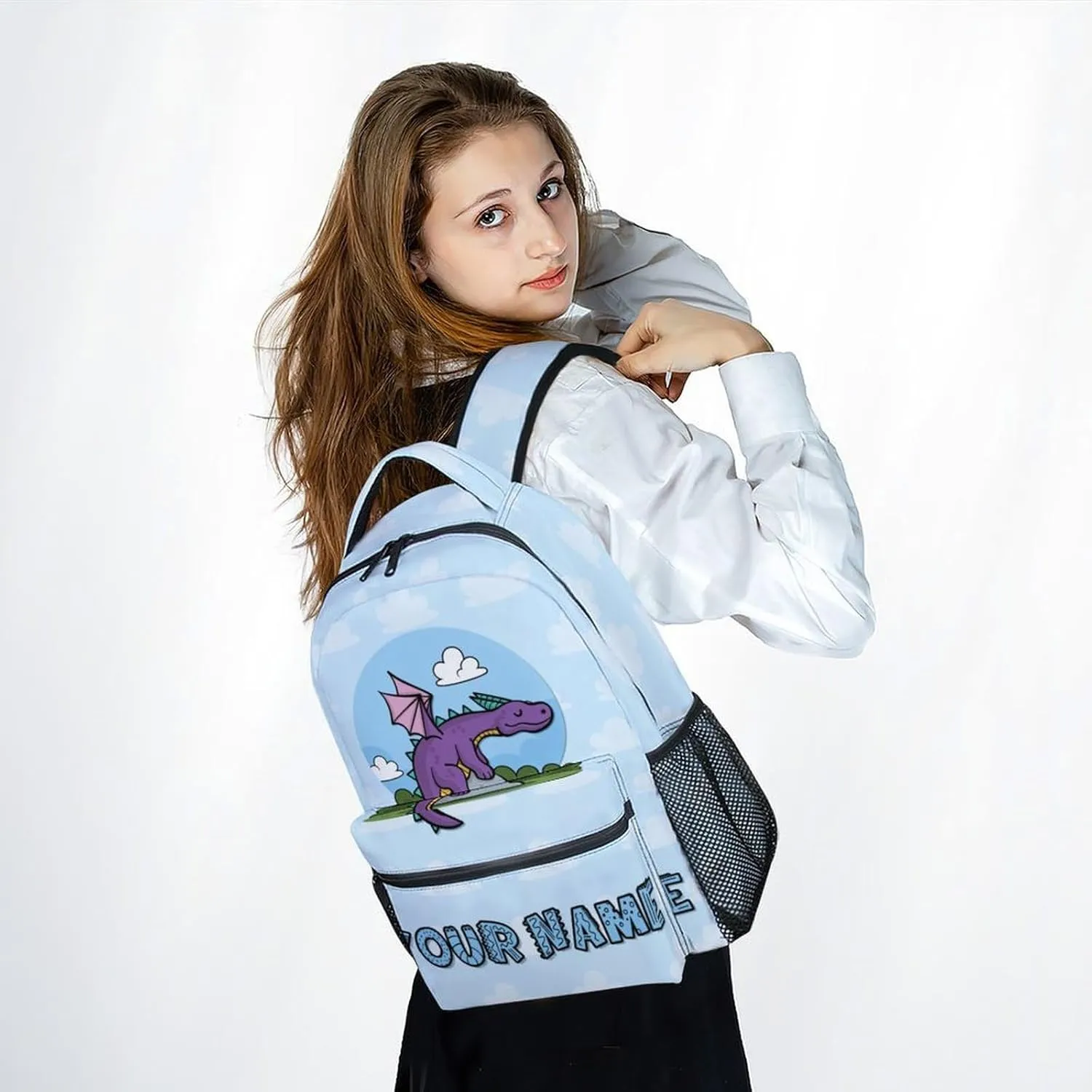Personalized School Bag for Boys - Blue Durable Aesthetic Kid Backpack - 17 Inch Large Capacity Dragon Bookbag for School, Travel and Camp
