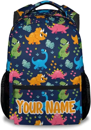 Personalized School Bag for Boys - Colorful Durable Aesthetic Kid Backpack - 17 Inch Large Capacity Dinosaur Bookbag for School, Travel and Camp
