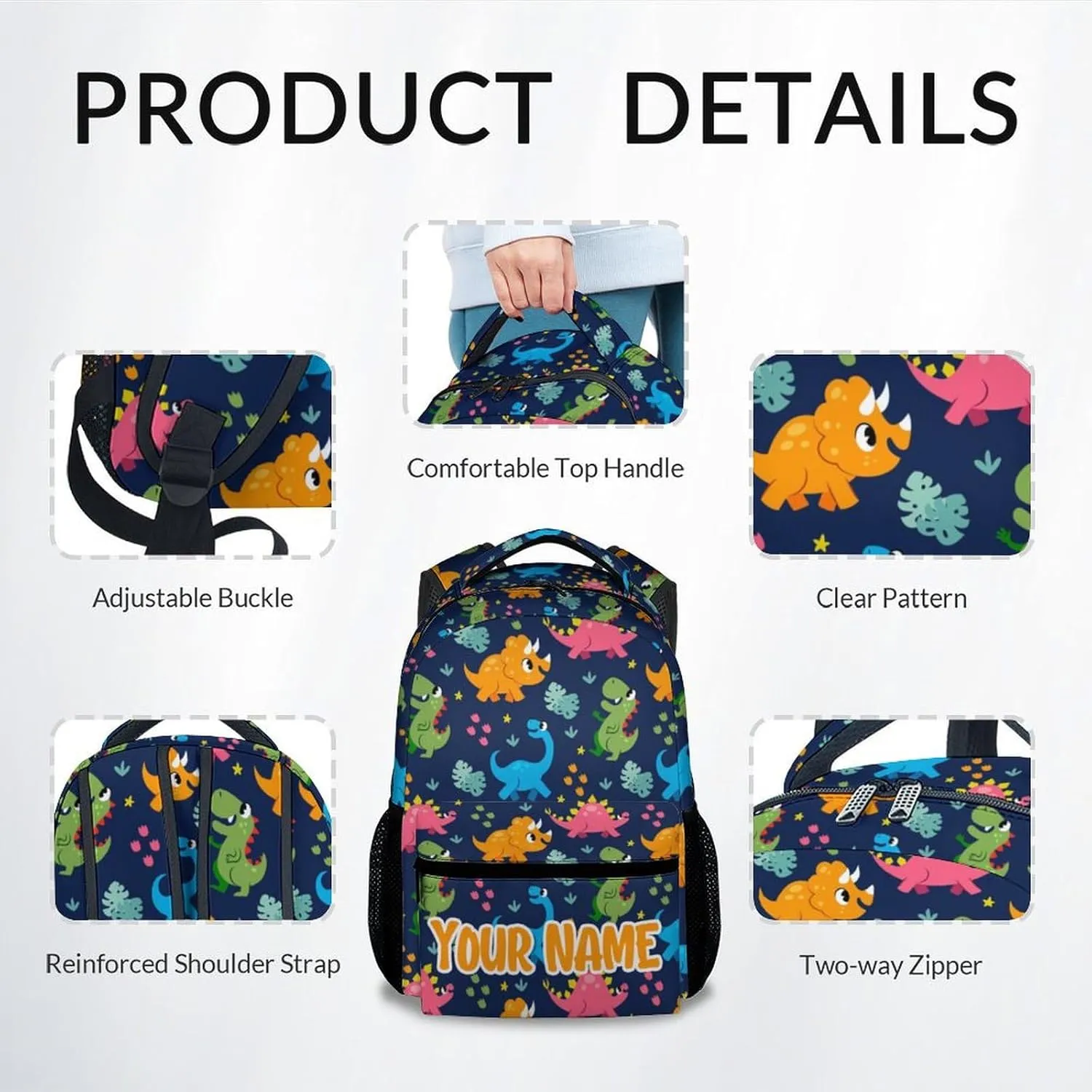 Personalized School Bag for Boys - Colorful Durable Aesthetic Kid Backpack - 17 Inch Large Capacity Dinosaur Bookbag for School, Travel and Camp