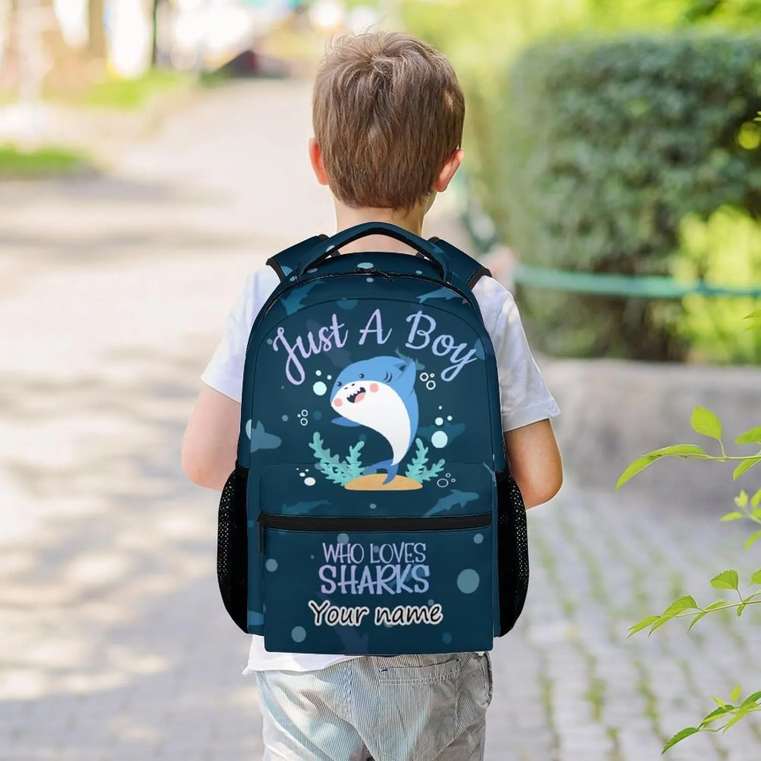 Personalized Shark Backpack for Boys Girls, 16 Inch Cute Backpack for School, Blue, Large Capacity, Durable, Lightweight Bookbag for Kids Travel
