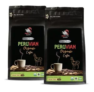 peruvian coffee - PERUVIAN COFFEE ORGANIC WHOLE BEANS, medium roast, arabica, low acidity - arabica medium roast coffee, 2 Bags (24 oz)