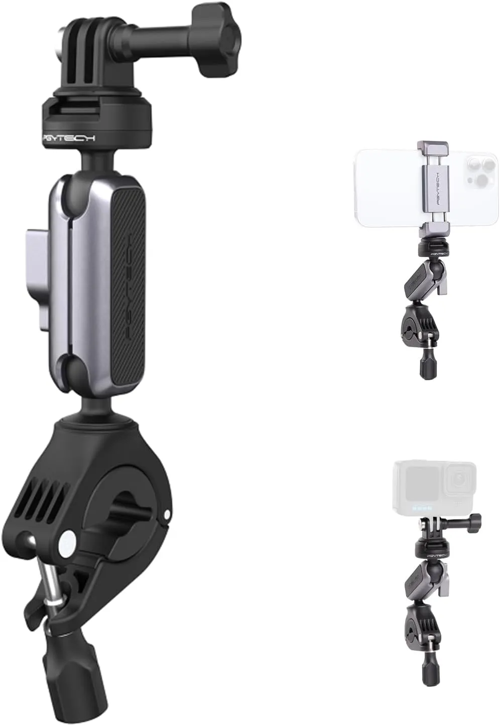 PGYTECH CapLock Bike Motorcycle Handlebar Mount for DJI OSMO Action 5 Pro/4/3/Pocket 3, for Gopro Hero 13/12/11, for Insta360 Ace Pro 2/X4/X3/ONE RS, Action Camera Phones with 1/4"-20 Thread Adapter