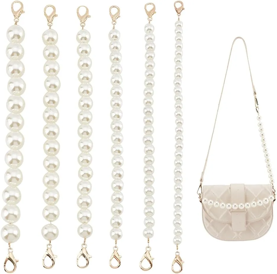PH PandaHall 6 Styles Pearl Chain Strap 9.8" Short Purse Chain Replacement Purse Extender Chain with Golden Swivel Clasp for Handbag Wallet Crossbody Shoulder Tote Bag, 8/10/12/14/16/18mm Pearls