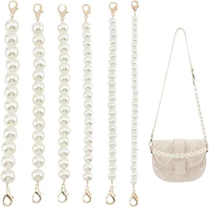 PH PandaHall 6 Styles Pearl Chain Strap 9.8" Short Purse Chain Replacement Purse Extender Chain with Golden Swivel Clasp for Handbag Wallet Crossbody Shoulder Tote Bag, 8/10/12/14/16/18mm Pearls