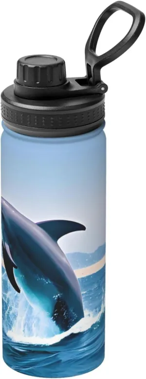 PHAYAH Jumping Up Dolphins Water Bottle,18oz Sports Insulated Kettle For Cycling Gym Basketball Outdoor Suitable As A Gift