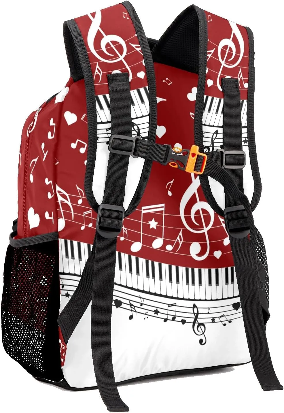 Piano Key Music Notes Red School Backpack Customized Multifunction Casual Bookbags for Gift
