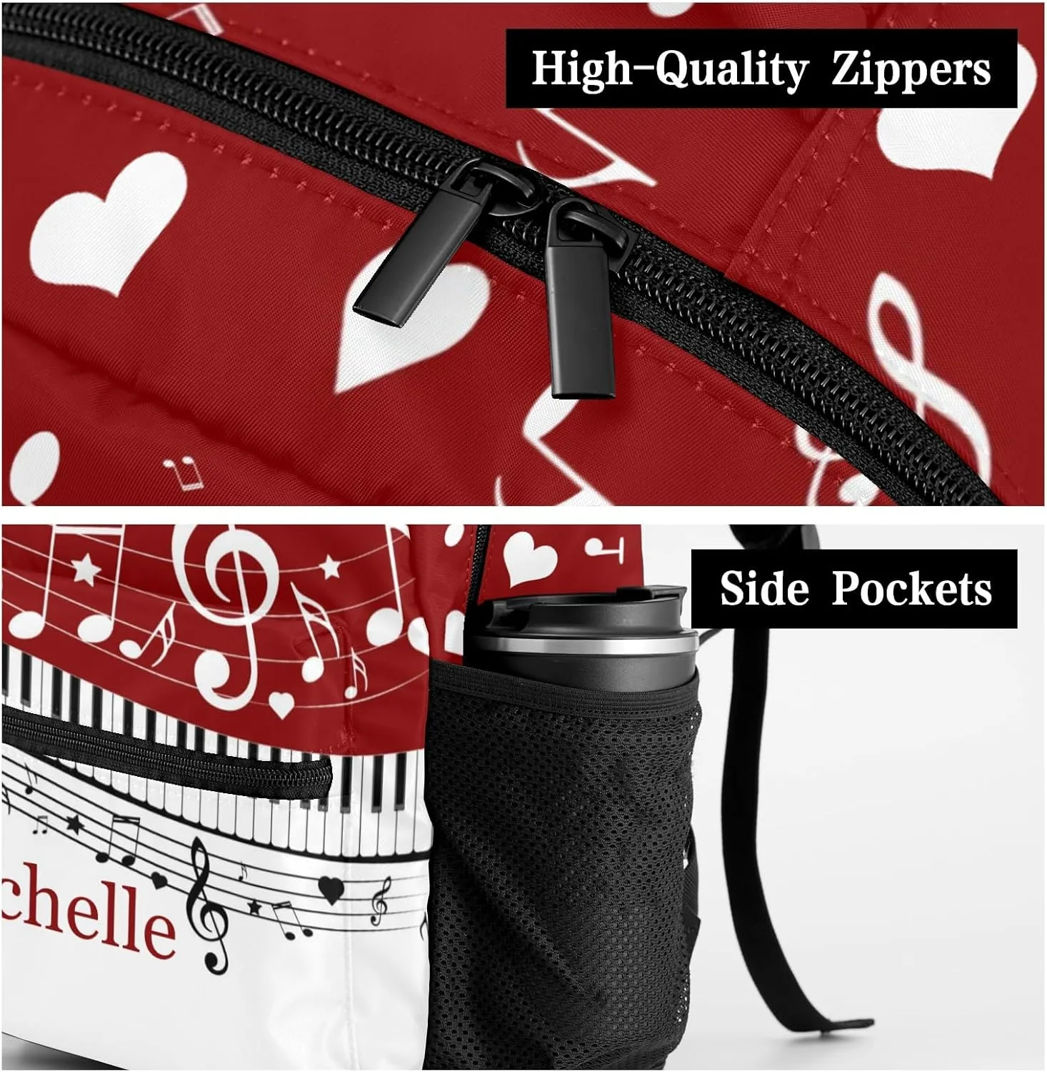 Piano Key Music Notes Red School Backpack Customized Multifunction Casual Bookbags for Gift