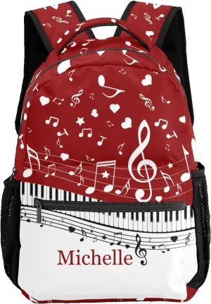 Piano Key Music Notes Red School Backpack Customized Multifunction Casual Bookbags for Gift