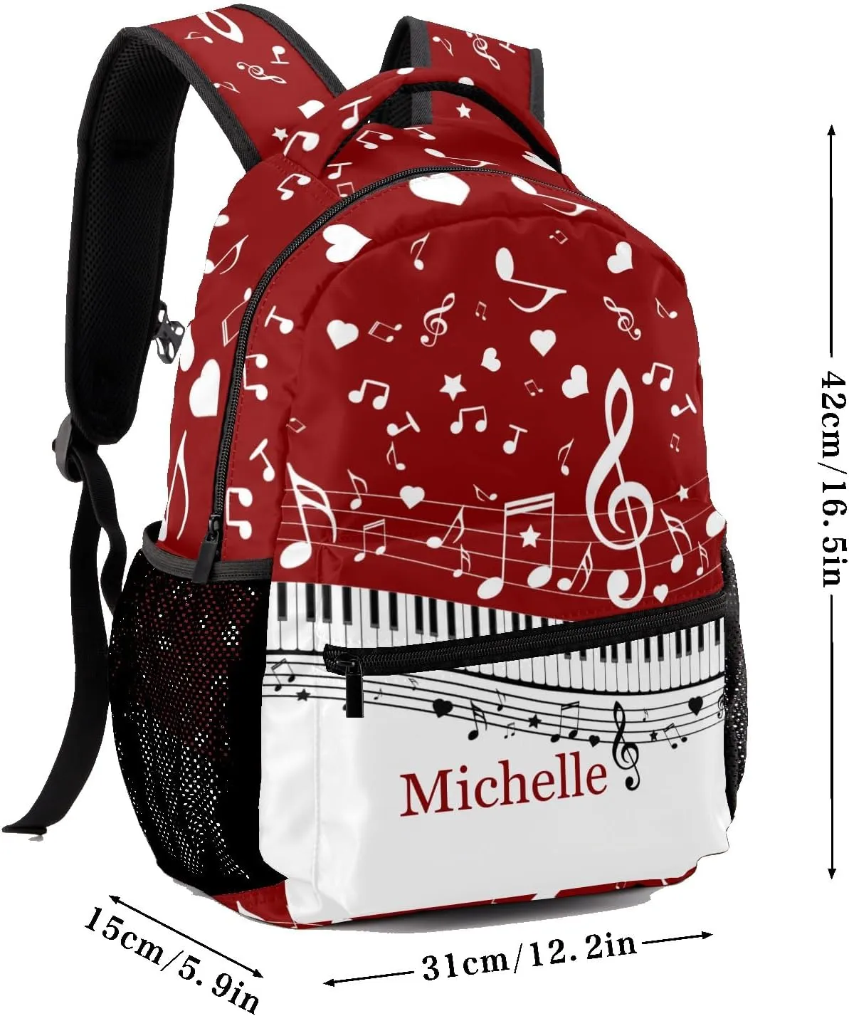 Piano Key Music Notes Red School Backpack Customized Multifunction Casual Bookbags for Gift