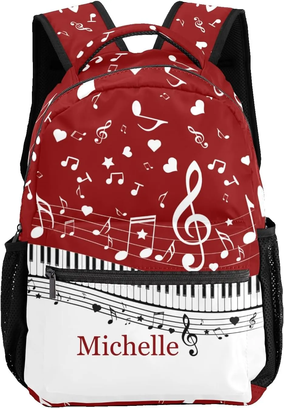 Piano Key Music Notes Red School Backpack Customized Multifunction Casual Bookbags for Gift
