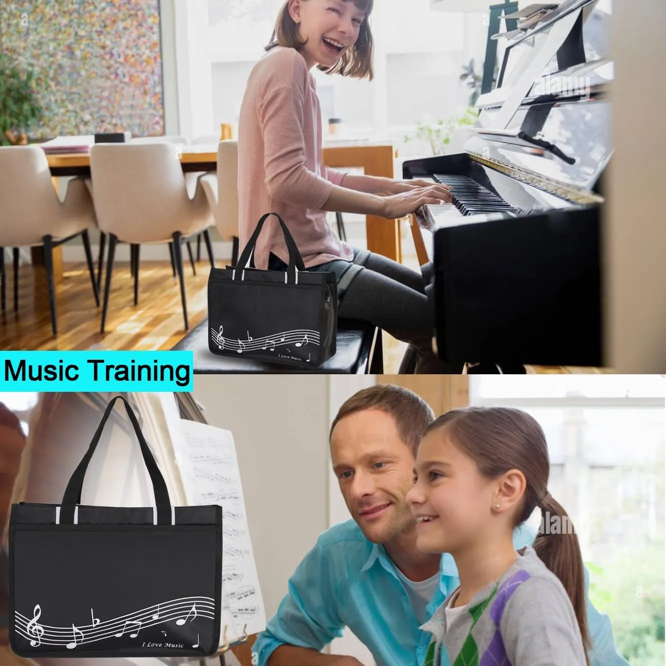 Piano Key Musical Note Tote Bag,Music Shoulder Handbag,Waterproof Nylon Cloth Womens Reusable Shopping Bags