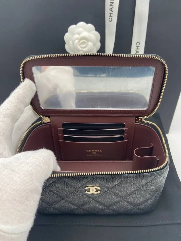 Plated Bag Cross Stable Black Gold Caviar Classic Low-priced Chanel Vanity