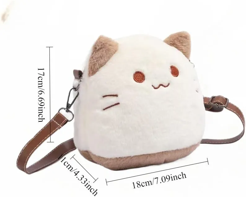 Plush Bag with Cat Design Shoulder Bag Handbag for Girls Novelty Kawaii Purse