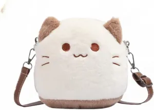 Plush Bag with Cat Design Shoulder Bag Handbag for Girls Novelty Kawaii Purse