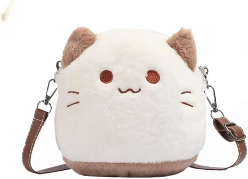 Plush Bag with Cat Design Shoulder Bag Handbag for Girls Novelty Kawaii Purse
