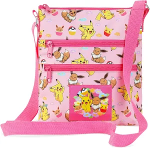 Pokemon Shoulder Bag Kids Teens 3D Pikachu Crossbody Bag Travel Vacation Anime Gifts (Pink AOP)