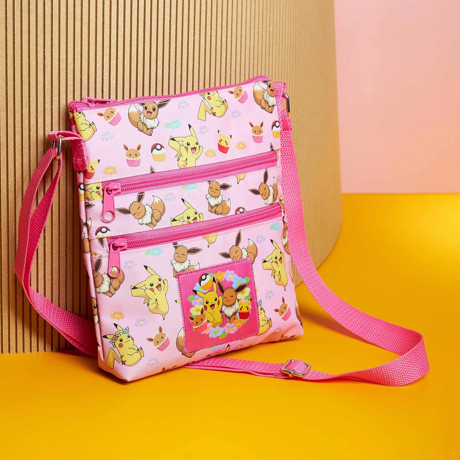 Pokemon Shoulder Bag Kids Teens 3D Pikachu Crossbody Bag Travel Vacation Anime Gifts (Pink AOP)