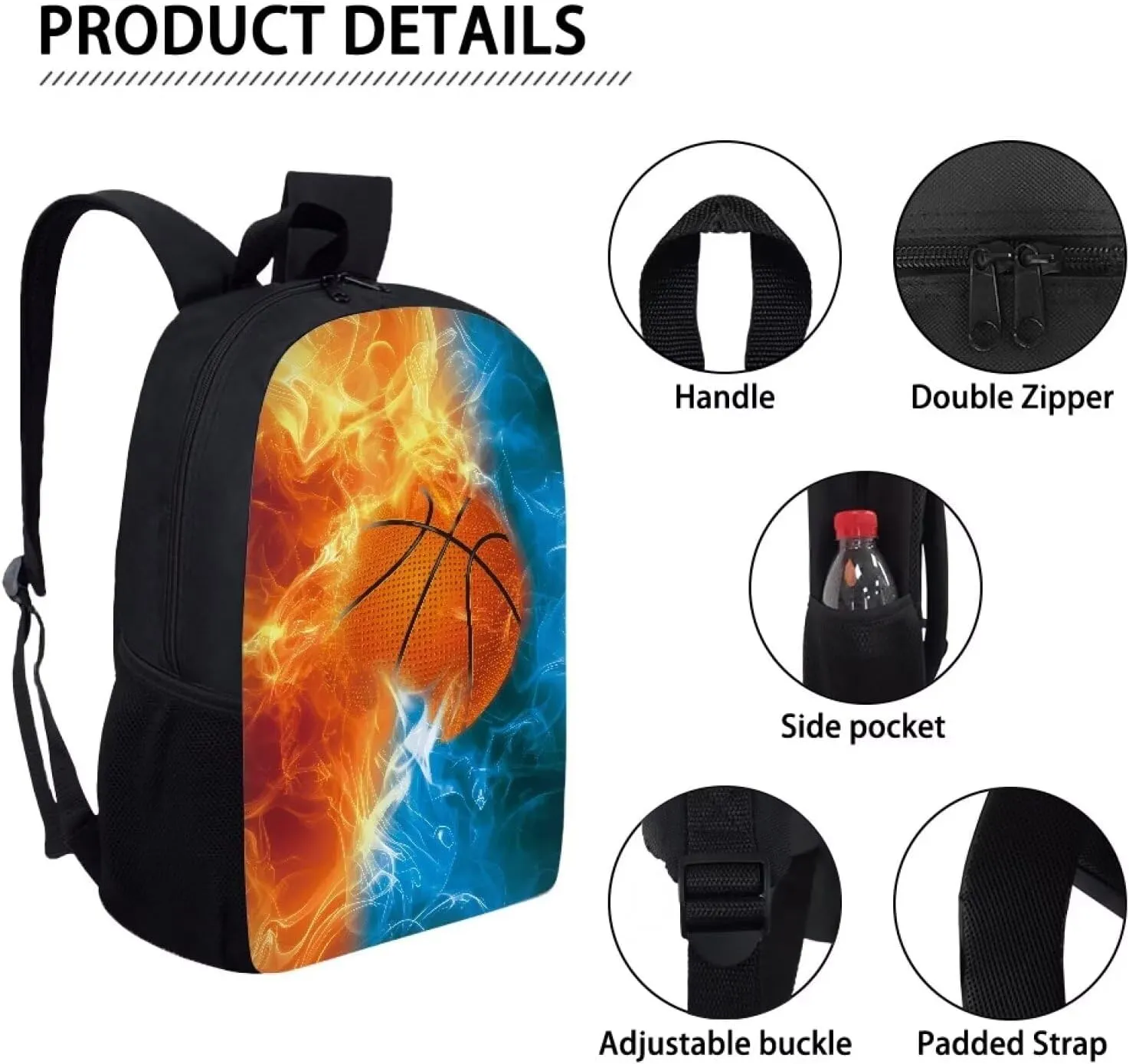POLERO Boys Basketball Backpack for School 17 Inch Preschool Primary Backpacks Lightweight School Bookbags