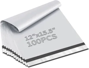 Poly Mailer 12x15.5 Inch 100 Pack,Shipping Bags for Business,Strong Adhesive Self-SealingBags,Waterproof Poly Bag for Clothing,Self-Sealing Envelopes Bags