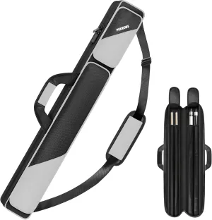 Pool Cue Case, Pool Stick Case 2x2 Holds 2 Sticks with 2 Accessory Zipper Pockets, Sturdy Polyester Pool Cue Carry Bag with Shoulder Strap Handle, Soft Billiard Cue Sling Bag for Men and Women