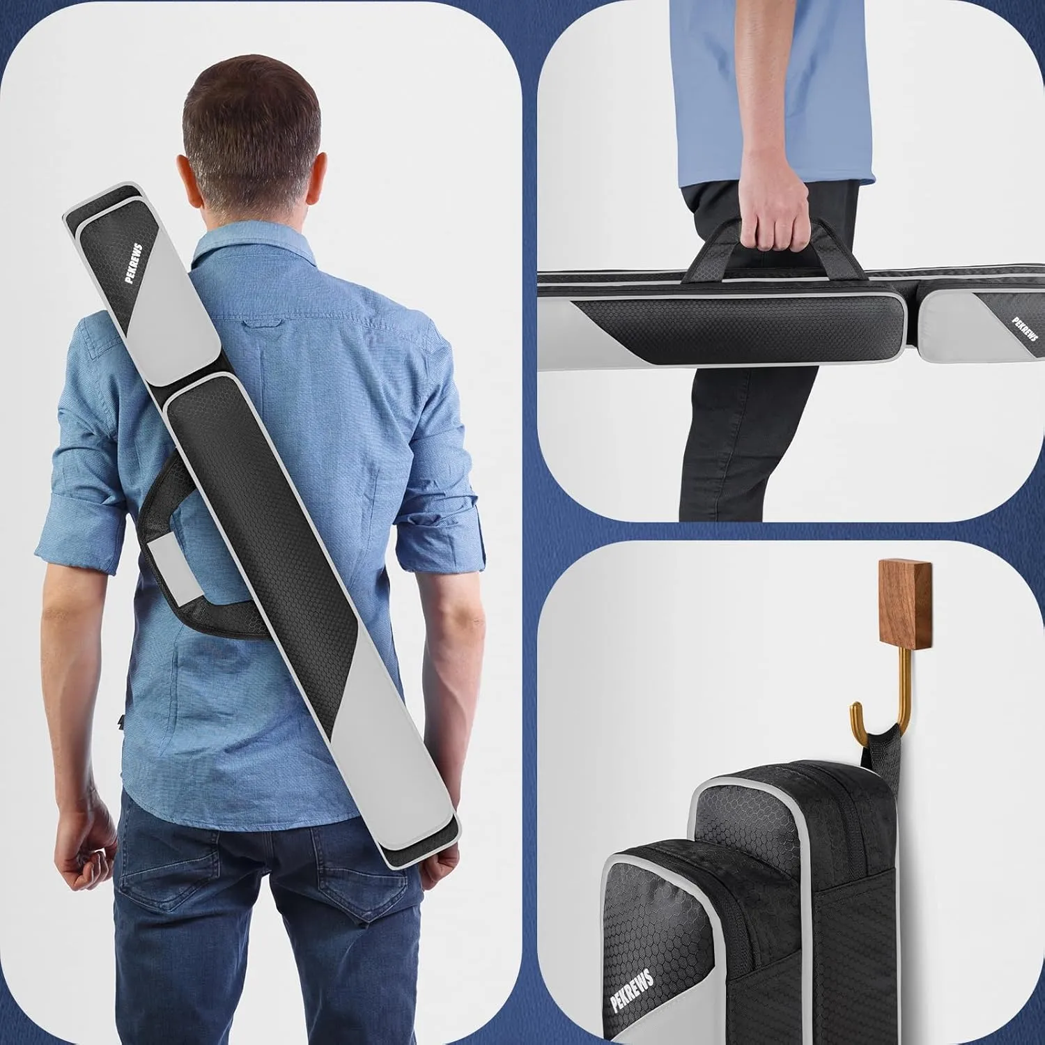Pool Cue Case, Pool Stick Case 2x2 Holds 2 Sticks with 2 Accessory Zipper Pockets, Sturdy Polyester Pool Cue Carry Bag with Shoulder Strap Handle, Soft Billiard Cue Sling Bag for Men and Women