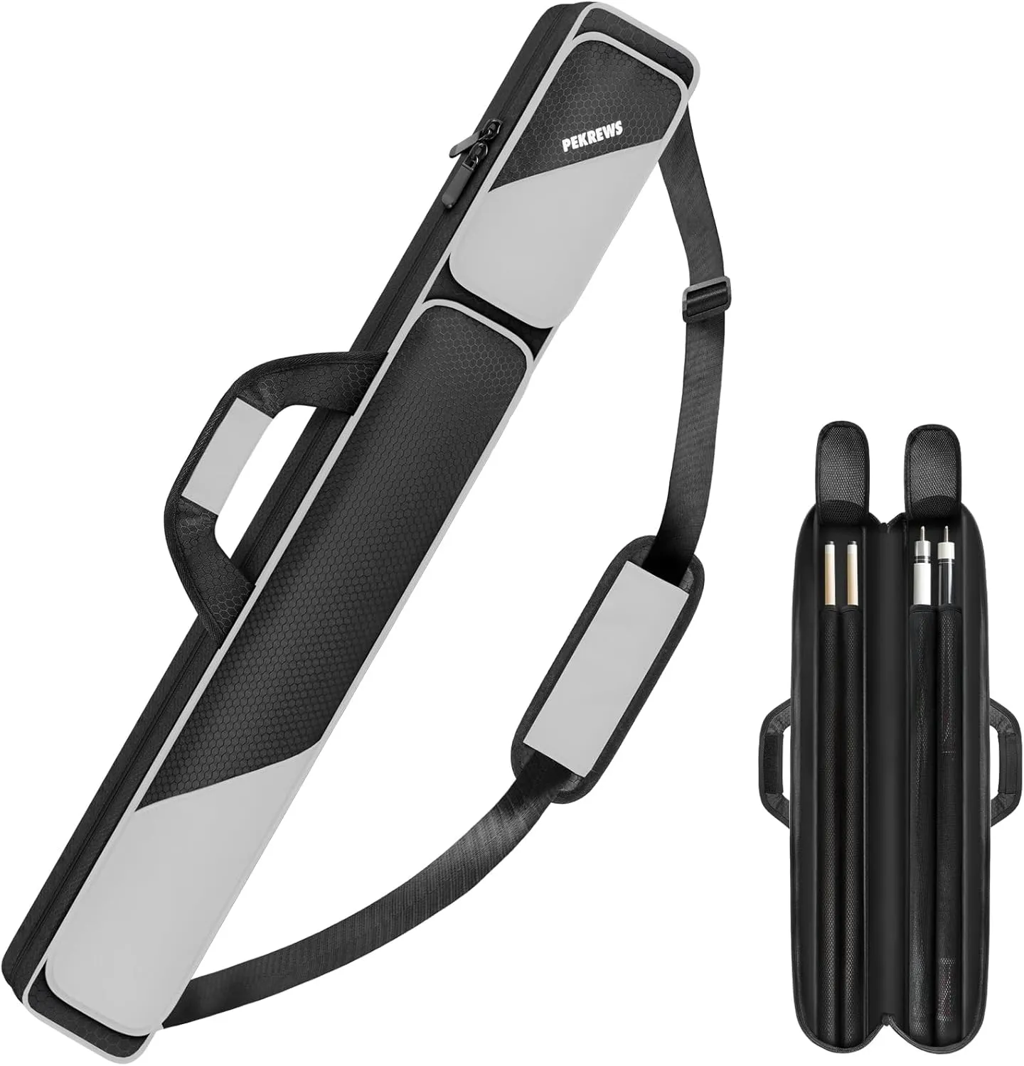 Pool Cue Case, Pool Stick Case 2x2 Holds 2 Sticks with 2 Accessory Zipper Pockets, Sturdy Polyester Pool Cue Carry Bag with Shoulder Strap Handle, Soft Billiard Cue Sling Bag for Men and Women