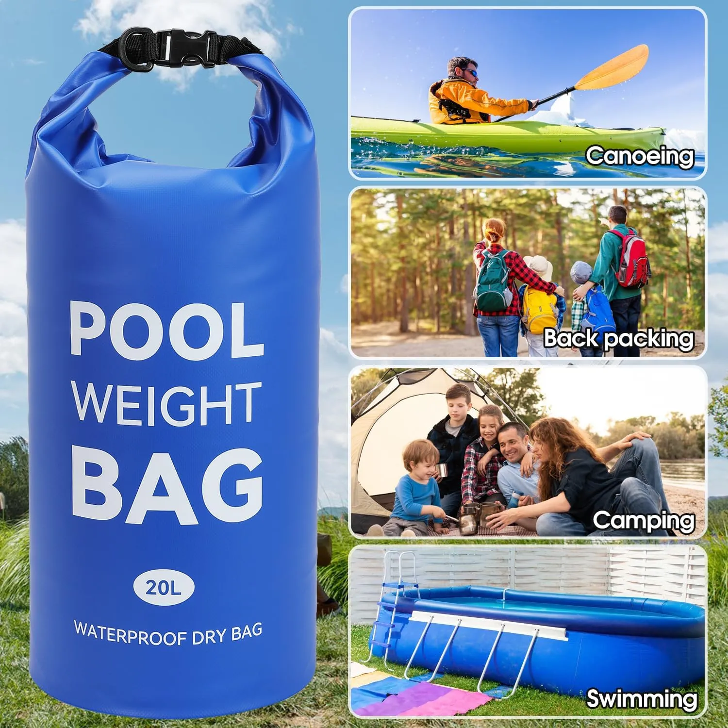 Pool Weights Bags for Steps Pool Ladder Weights with Heavy-Duty Handle Pool Sand Bag Waterproof Dry Bag for Above Ground Pool Steps Quick Release and Filling (Deep Blue, 10L)