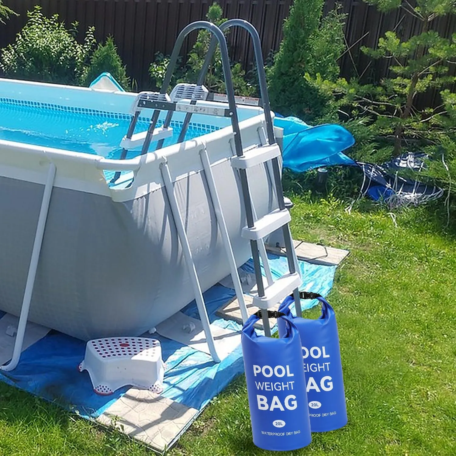 Pool Weights Bags for Steps Pool Ladder Weights with Heavy-Duty Handle Pool Sand Bag Waterproof Dry Bag for Above Ground Pool Steps Quick Release and Filling (Deep Blue, 10L)