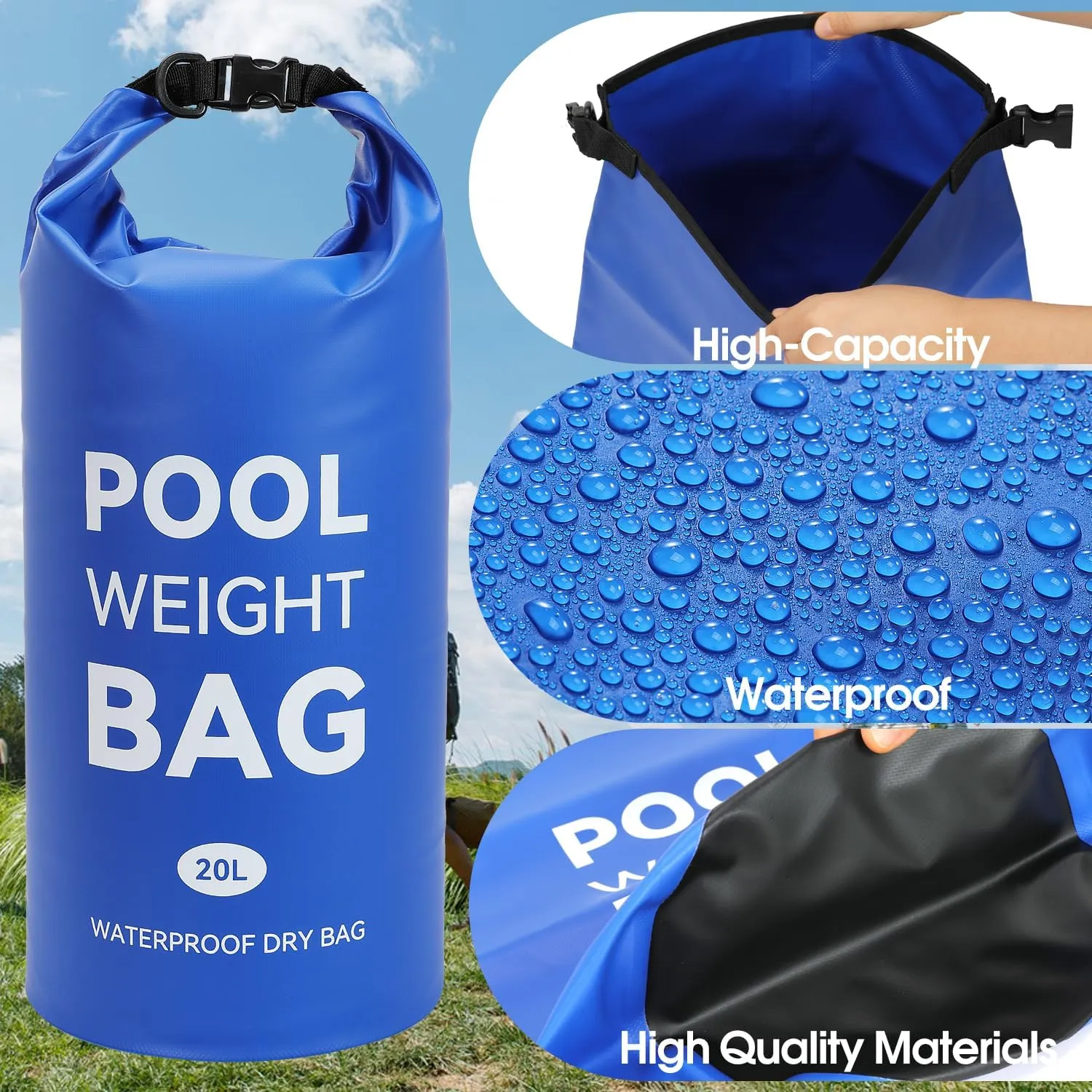 Pool Weights Bags for Steps Pool Ladder Weights with Heavy-Duty Handle Pool Sand Bag Waterproof Dry Bag for Above Ground Pool Steps Quick Release and Filling (Deep Blue, 10L)