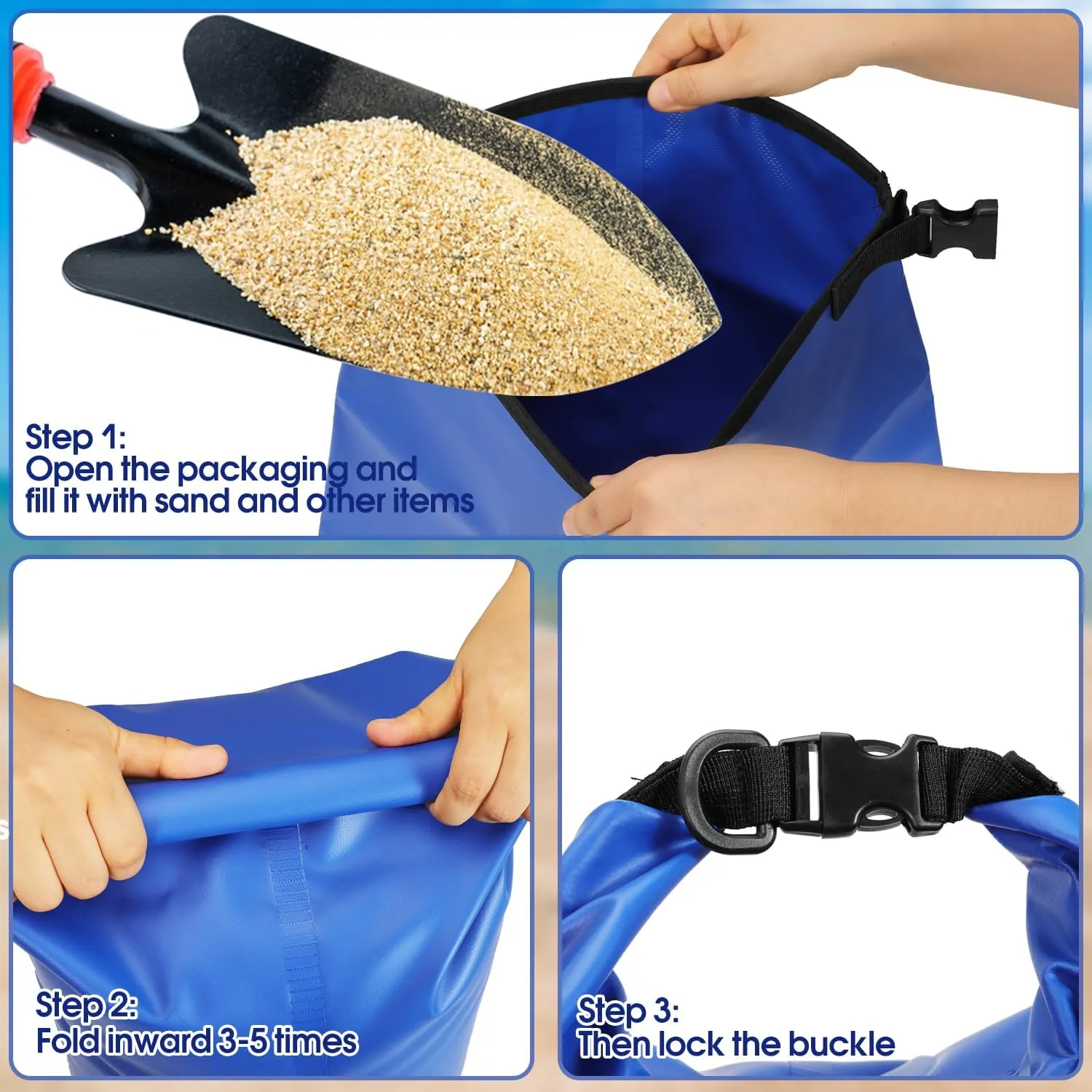 Pool Weights Bags for Steps Pool Ladder Weights with Heavy-Duty Handle Pool Sand Bag Waterproof Dry Bag for Above Ground Pool Steps Quick Release and Filling (Deep Blue, 10L)