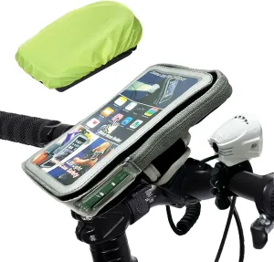 Portable Bike Phone Mount with LED Bike Lite, Mount on Handlebar Waterproof Bike Phone Holder Case Bicycle Accessories Pouch Bag, Waterproof Pouch for Running - White