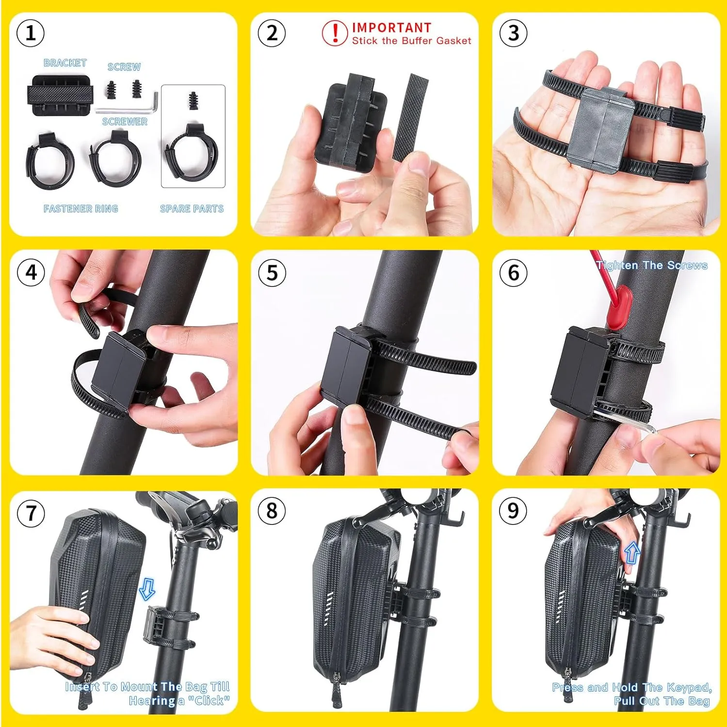 Portable Electric Scooter Bag, Quick Release Scooter Storage Bag with 2L/3L Large Capacity, Waterproof Scooter Front Handlebar Bag for Carrying Phone, Wallet, Charger Tools, Repair Tools