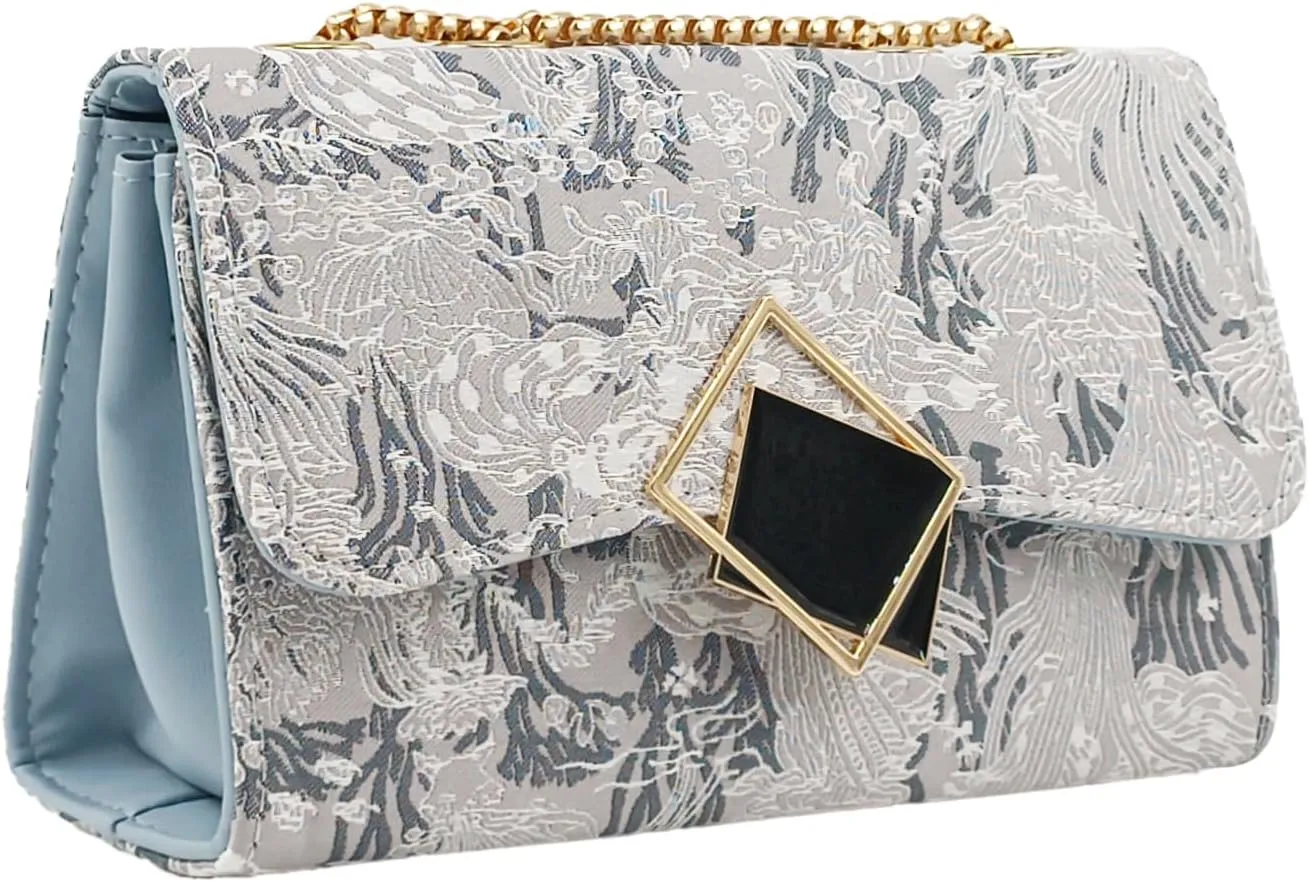 PORT&LOTUS Small Shoulder Purses for Women with Chain Strap Quilted Embroidery Handbags