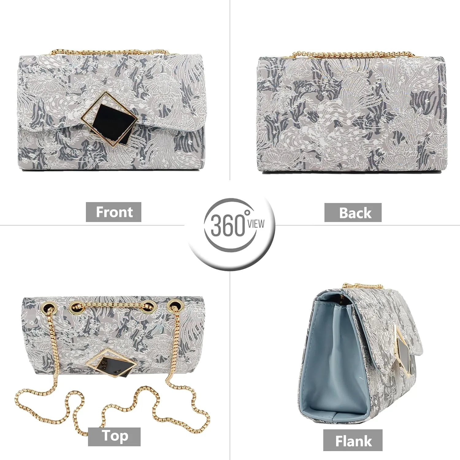 PORT&LOTUS Small Shoulder Purses for Women with Chain Strap Quilted Embroidery Handbags