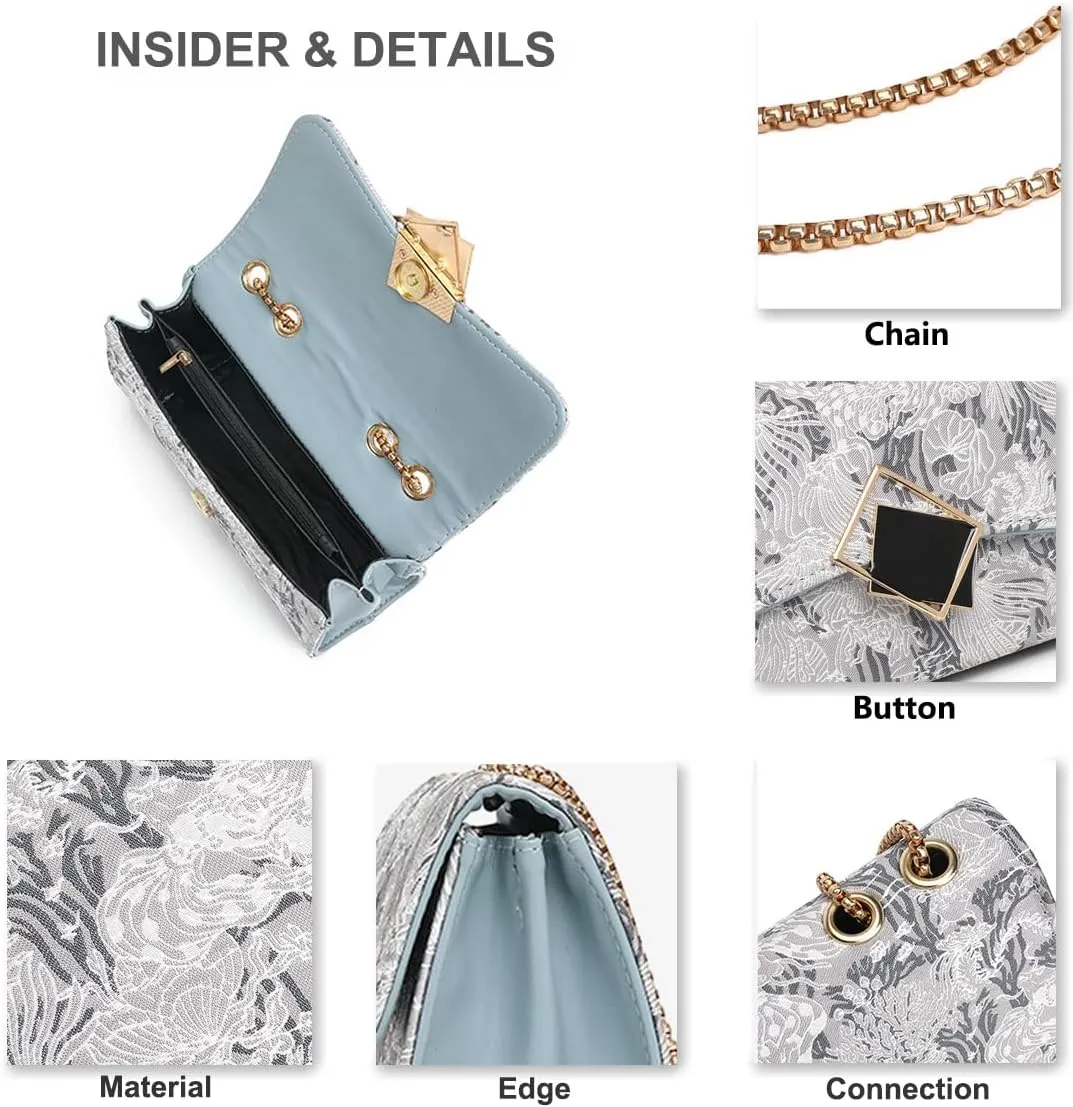 PORT&LOTUS Small Shoulder Purses for Women with Chain Strap Quilted Embroidery Handbags