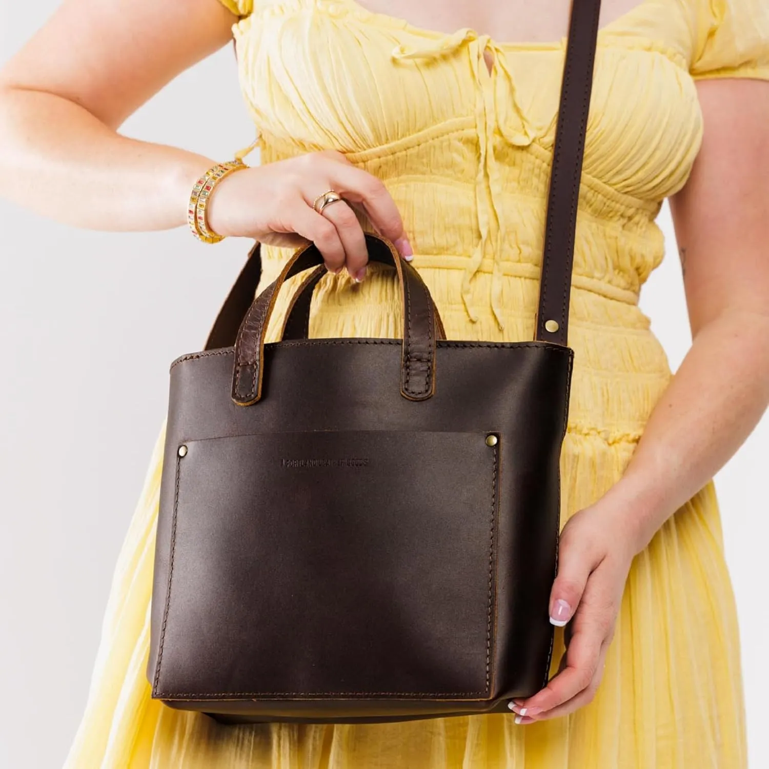 Portland Leather Goods Mini Zipper Crossbody Tote Bag for Women – Handmade, Durable & Unlined – Outside Pocket