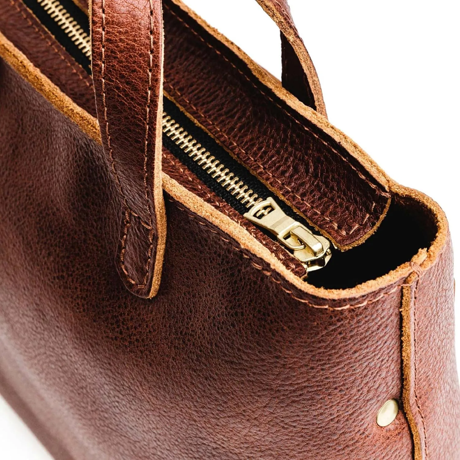 Portland Leather Goods Mini Zipper Crossbody Tote Bag for Women – Handmade, Durable & Unlined – Outside Pocket