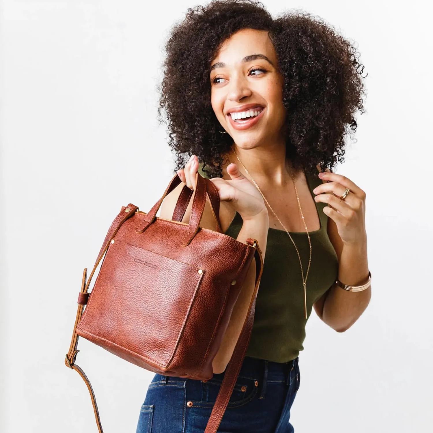 Portland Leather Goods Mini Zipper Crossbody Tote Bag for Women – Handmade, Durable & Unlined – Outside Pocket